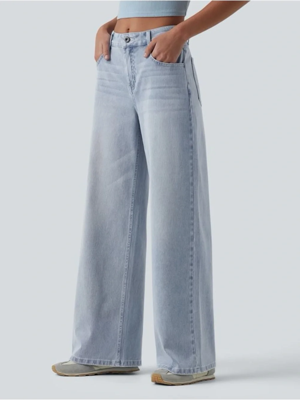 NWOT Halara Flex™ Mid Rise Washed Baggy Wide Leg Casual Jeans S BS97